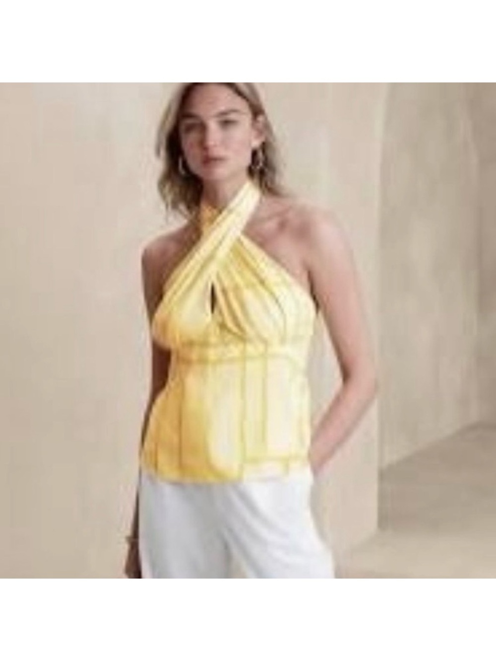 Banana Republic Cream and Yellow Striped V-Neck Tank